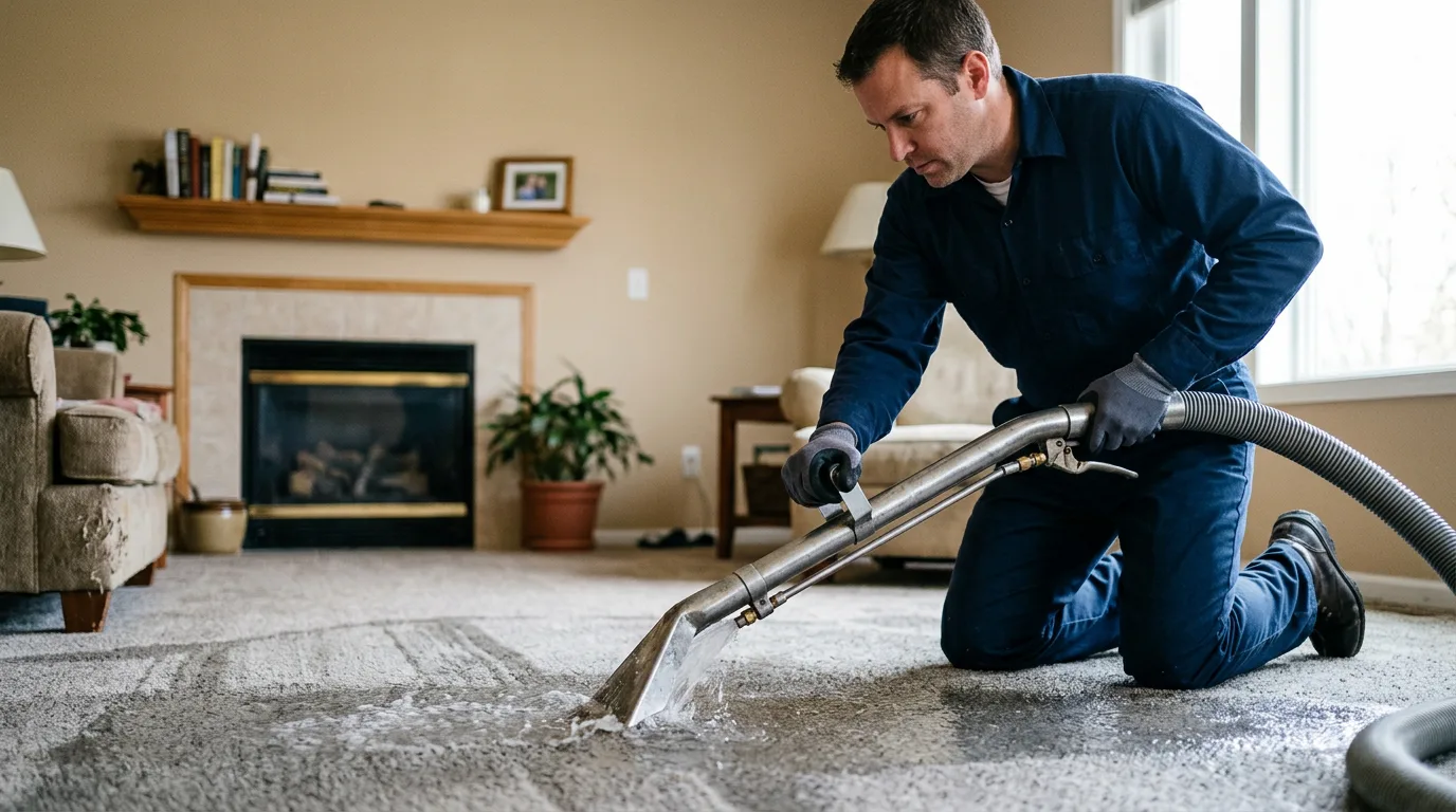 Water damage restoration technician working near Brockton, MA